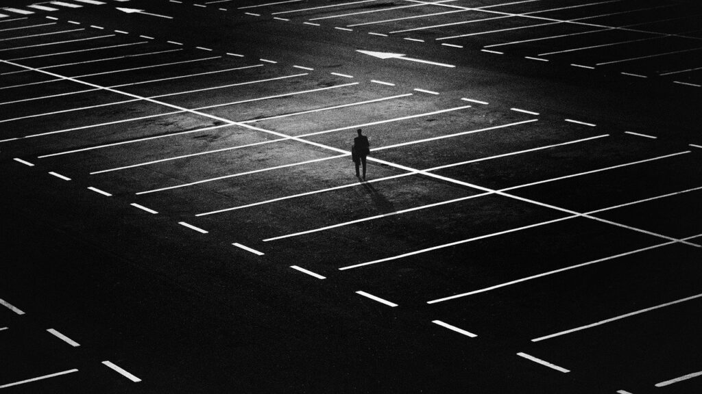 parking space, man, city